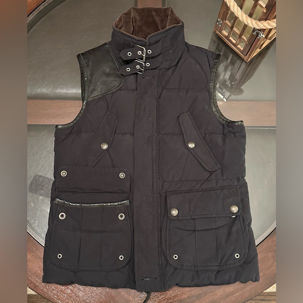 Ralph Lauren Womens Size Small Down & Feathers VEST 100% Leather Accents Black